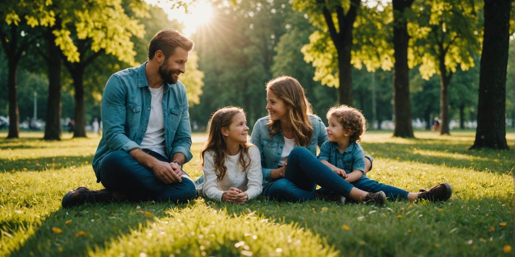 Familie im Park, die sich umarmt