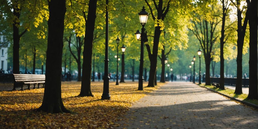 Sicherer Stadtpark bei Nacht mit guter Beleuchtung